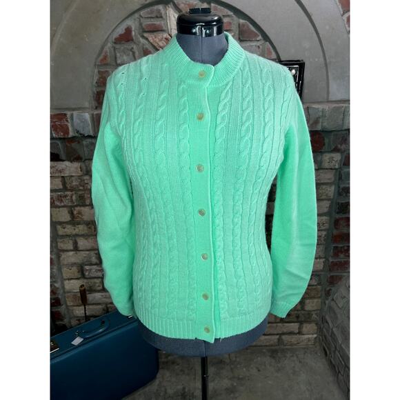 cardigan sweater cabled mint green vintage 1950s - Picture 1 of 10